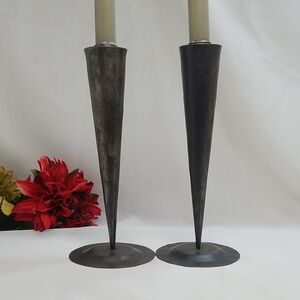Primative Forged Metal Candlesticks